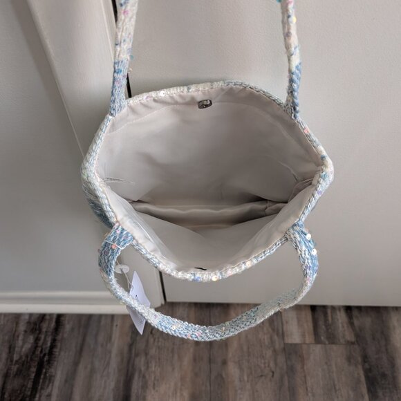 Chanel Beauty GWP Sequined Logo Tote Bag Blue Tweed Plaid - Picture 7 of 10